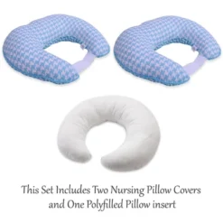 Bacati - 3 Pc Houndstooth/Herringbone Aqua Muslin Hugster Feeding & Infant Support Nursing Pillow With 2 Removable Zippered Covers -Graco Shop GUEST b1babd59 4595 4735 801a b150cea4508e