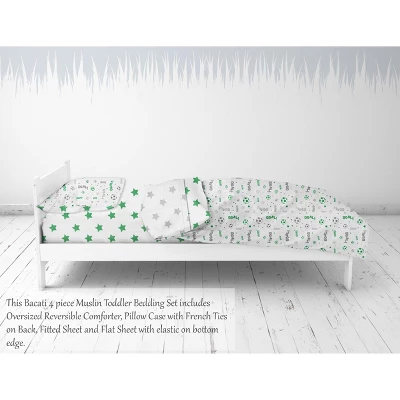 Bacati - Soccerball Green/Gray Muslin 4 Pc Toddler Bedding Set 3 Bacati - Soccerball Green/Gray Muslin 4 Pc Toddler Bedding Set - Image 3