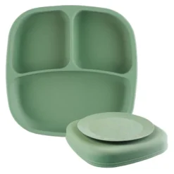 Re-Play Silicone Suction Divided Dining Plate With Lid - Sage -Graco Shop GUEST b30ce3dd 1af4 454a 95f3 73a5e3e49ac7