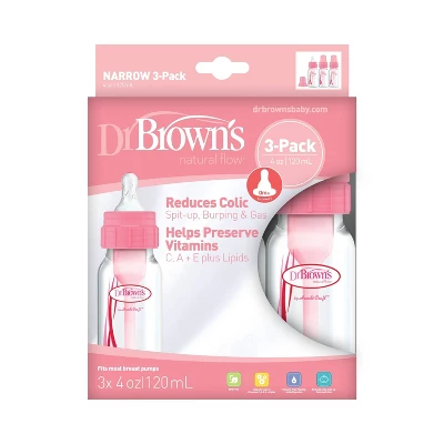 Dr. Brown's Dr. Brown's Natural Flow Anti-Colic Baby Bottles - Pink - 4oz/3pk 1 Dr. Brown's Dr. Brown's Natural Flow Anti-Colic Baby Bottles - Pink - 4oz/3pk