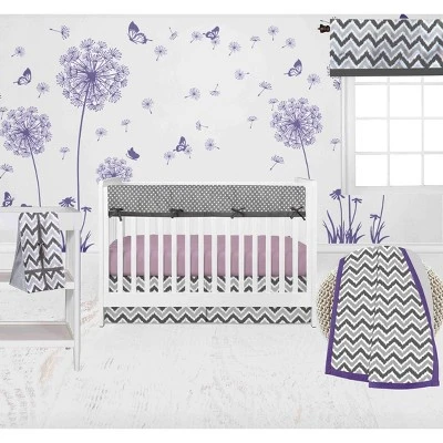 Bacati - Ikat Dots Leopard Purple Grey Girls 10 Pc Crib Set With Long Rail Guard Cover & 4 Muslin Swaddling Blankets 1 Bacati - Ikat Dots Leopard Purple Grey Girls 10 Pc Crib Set With Long Rail Guard Cover & 4 Muslin Swaddling Blankets