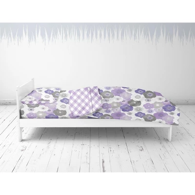 Bacati - Watercolor Floral Purple Gray 5 Pc Girls Toddler Bedding Set 5 Bacati - Watercolor Floral Purple Gray 5 Pc Girls Toddler Bedding Set - Image 5