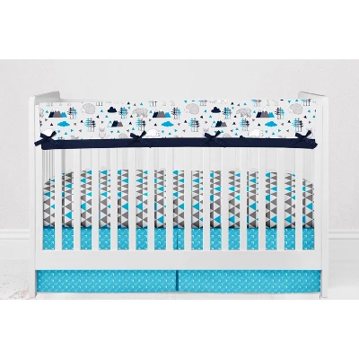 Bacati - Woodlands Forest Animals Aqua/Navy/Grey 6 Pc Crib Bedding Set With Long Rail Guard Cover 8 Bacati - Woodlands Forest Animals Aqua/Navy/Grey 6 Pc Crib Bedding Set With Long Rail Guard Cover - Image 8