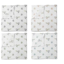 Bacati - Happy Monkeys Blue/Green/Gray Boys Muslin Swaddling Blankets Set Of 4