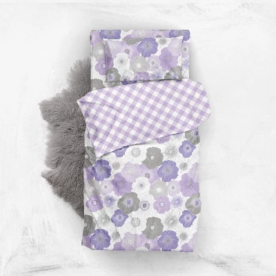 Bacati - Watercolor Floral Purple Gray 5 Pc Girls Toddler Bedding Set 4 Bacati - Watercolor Floral Purple Gray 5 Pc Girls Toddler Bedding Set - Image 4