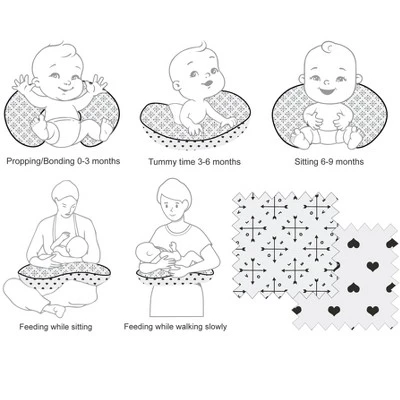 Bacati - 3 Pc Love/Hearts Black Muslin Hugster Feeding & Infant Support Nursing Pillow With 2 Removable Zippered Covers 7 Bacati - 3 Pc Love/Hearts Black Muslin Hugster Feeding & Infant Support Nursing Pillow With 2 Removable Zippered Covers - Image 7