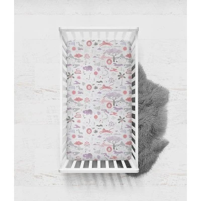 Bacati - Jungle Safari Print Lilac/Coral 100 Percent Cotton Muslin Universal Baby US Standard Crib Or Toddler Bed Fitted Sheet 2 Bacati - Jungle Safari Print Lilac/Coral 100 Percent Cotton Muslin Universal Baby US Standard Crib Or Toddler Bed Fitted Sheet - Image 2