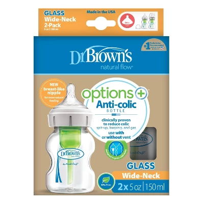 Dr. Brown's Options+ Wide-Neck Anti-Colic Glass Baby Bottle - 2pk 6 Dr. Brown's Options+ Wide-Neck Anti-Colic Glass Baby Bottle - 2pk - Image 6