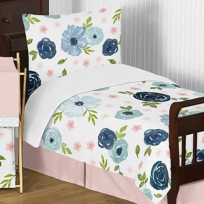 5pc Sweet Jojo Designs Watercolor Floral Toddler Bedding Set Pink/Blue - Sweet Jojo Designs 4 5pc Sweet Jojo Designs Watercolor Floral Toddler Bedding Set Pink/Blue - Sweet Jojo Designs - Image 4