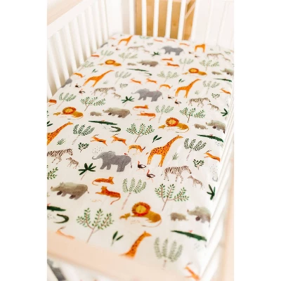 Loulou Lollipop Muslin Fitted Crib Sheet - Safari Jungle 2 Loulou Lollipop Muslin Fitted Crib Sheet - Safari Jungle - Image 2