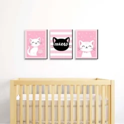 Big Dot Of Happiness Purr-fect Kitty Cat - Kitten Meow Nursery Wall Art And Kids Room Decorations - Gift Ideas - 7.5 X 10 Inches - Set Of 3 Prints