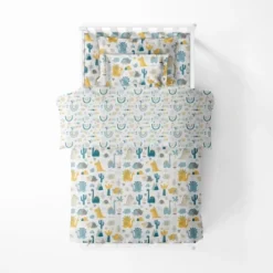 Bacati - Little Dino Boys Teal/Yellow Muslin 5 Pc Toddler Bedding Set With Dec Pillow -Graco Shop GUEST d8800ba8 9fe9 4d11 b98e e21651151ba2