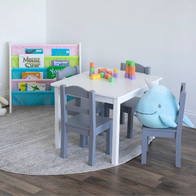 5pc Kids' Wood Table And Chair Set White/Gray - Humble Crew 5 5pc Kids' Wood Table And Chair Set White/Gray - Humble Crew - Image 5