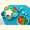 Grabease 4-Piece Stay-Put Table Set For Babies & Toddlers 6 Months & Up, Divided Bowl With Suction Bottoms Plus Self-Feeding Spoon & Fork