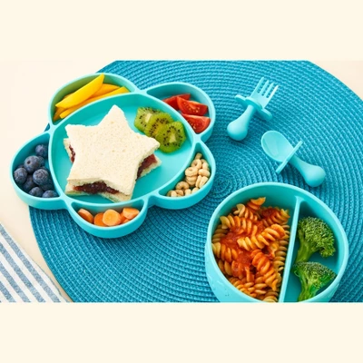Grabease 4-Piece Stay-Put Table Set For Babies & Toddlers 6 Months & Up, Divided Bowl With Suction Bottoms Plus Self-Feeding Spoon & Fork 1 Grabease 4-Piece Stay-Put Table Set For Babies & Toddlers 6 Months & Up, Divided Bowl With Suction Bottoms Plus Self-Feeding Spoon & Fork