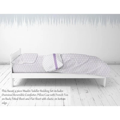 Bacati - Petals/Floral Lilac Girls Muslin 4 Pc Toddler Bedding Set 4 Bacati - Petals/Floral Lilac Girls Muslin 4 Pc Toddler Bedding Set - Image 4