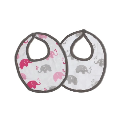 Bacati - Elephants Pink/Gray Muslin 4 Pc Set Of Bibs & Burp Cloths Set 1 Bacati - Elephants Pink/Gray Muslin 4 Pc Set Of Bibs & Burp Cloths Set