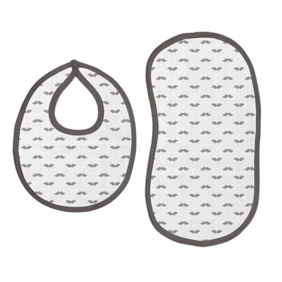 Bacati - Mustache/Plus Muslin 4 Pc Set Of Bibs & Burp Cloths Set, Gray 1 Bacati - Mustache/Plus Muslin 4 Pc Set Of Bibs & Burp Cloths Set, Gray