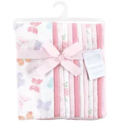 Hudson Baby Infant Girl Cotton Flannel Burp Cloths Bundle, Pastel Butterfly, One Size