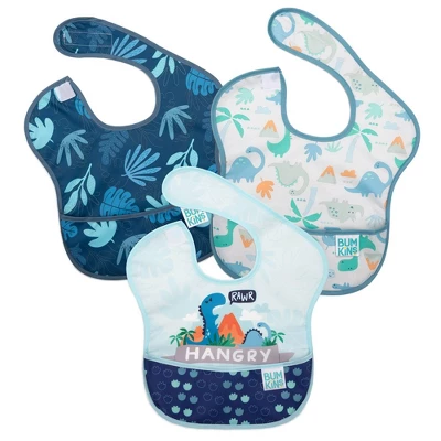 Bumkins Hangry Dinosaurs Blue Tropics Bib - 3pk 2 Bumkins Hangry Dinosaurs Blue Tropics Bib - 3pk - Image 2