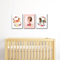 Big Dot Of Happiness Run Wild Horses - Floral Pony Nursery Wall Art And Kids Room Decor - 7.5 X 10 Inches - Set Of 3 Prints