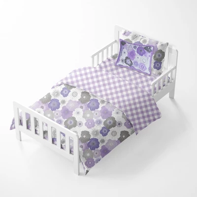 Bacati - Watercolor Floral Purple Gray 5 Pc Girls Toddler Bedding Set 2 Bacati - Watercolor Floral Purple Gray 5 Pc Girls Toddler Bedding Set - Image 2