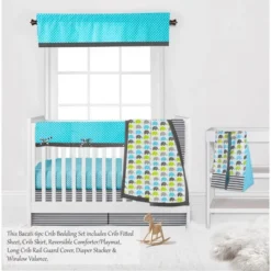 Bacati - Elephants Aqua/Lime/Gray 6 Pc Crib Bedding Set With Long Rail Guard Cover -Graco Shop GUEST ea072667 05c7 4f8d 8986 59562787cba3