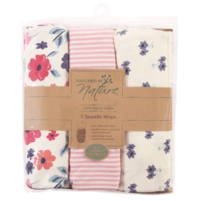 Touched By Nature Baby Girl Organic Cotton Swaddle Wraps, Garden Floral, 0-3 Months 1 Touched By Nature Baby Girl Organic Cotton Swaddle Wraps, Garden Floral, 0-3 Months