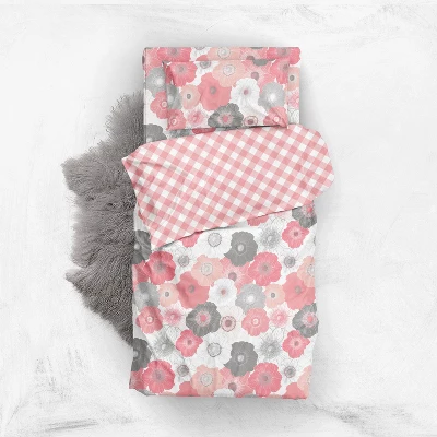 Bacati - Watercolor Floral Coral Gray 5 Pc Toddler Bedding Set 5 Bacati - Watercolor Floral Coral Gray 5 Pc Toddler Bedding Set - Image 5