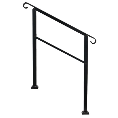 JOMEED UP040 1, 2, Or 3 Step Wrought Iron Transitional Entrance Handrail With Hardware For Outdoor Spaces, Walkways, Patios, And More, Black 2 JOMEED UP040 1, 2, Or 3 Step Wrought Iron Transitional Entrance Handrail With Hardware For Outdoor Spaces, Walkways, Patios, And More, Black - Image 2