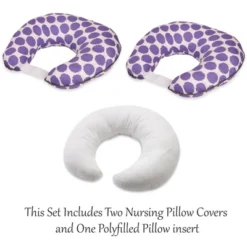 Bacati - 3 Pc Ikat Zigzag Purple Dots Muslin Hugster Feeding & Infant Support Nursing Pillow Nursing Pillow With Insert