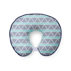 Bacati - 3 Pc Liam Aztec Aqua/Navy Large Triangles Muslin Hugster Feeding & Infant Support Nursing Pillow With 2 Removable Zippered Covers