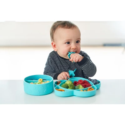 Grabease 4-Piece Stay-Put Table Set For Babies & Toddlers 6 Months & Up, Divided Bowl With Suction Bottoms Plus Self-Feeding Spoon & Fork 2 Grabease 4-Piece Stay-Put Table Set For Babies & Toddlers 6 Months & Up, Divided Bowl With Suction Bottoms Plus Self-Feeding Spoon & Fork - Image 2