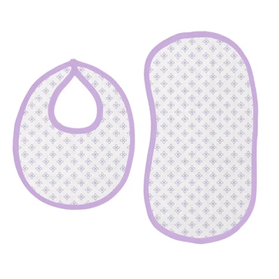 Bacati - Petals/Floral Muslin 4 Pc Set Of Bibs & Burp Cloths Set Lilac 2 Bacati - Petals/Floral Muslin 4 Pc Set Of Bibs & Burp Cloths Set Lilac - Image 2