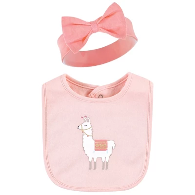 Hudson Baby Infant Girl Cotton Bib And Headband Or Caps Set, Llama, One Size 2 Hudson Baby Infant Girl Cotton Bib And Headband Or Caps Set, Llama, One Size - Image 2