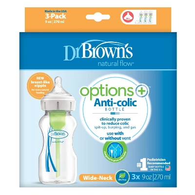 Dr. Brown's Dr. Brown's Anti-Colic Wide-Neck Options+ Baby Bottle 0m+ - 9oz/3pk 1 Dr. Brown's Dr. Brown's Anti-Colic Wide-Neck Options+ Baby Bottle 0m+ - 9oz/3pk